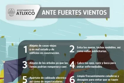 ¡Protégete de vientos de gran intensidad! PC Atlixco comparte algunas recomendaciones