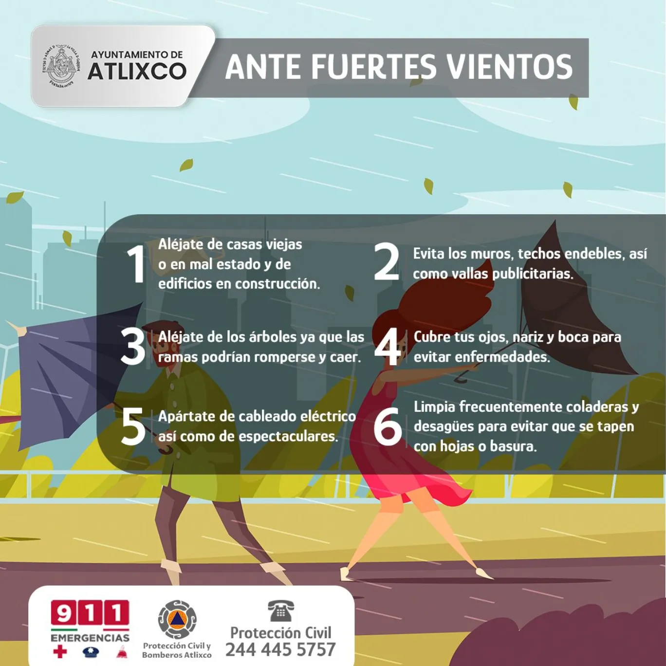 ¡Protégete de vientos de gran intensidad! PC Atlixco comparte algunas recomendaciones