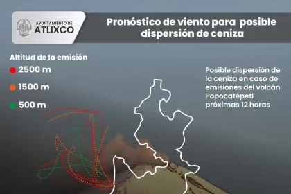 Protección Civil y Bomberos de Atlixco, informan la posible dispersión de ceniza en el municipio