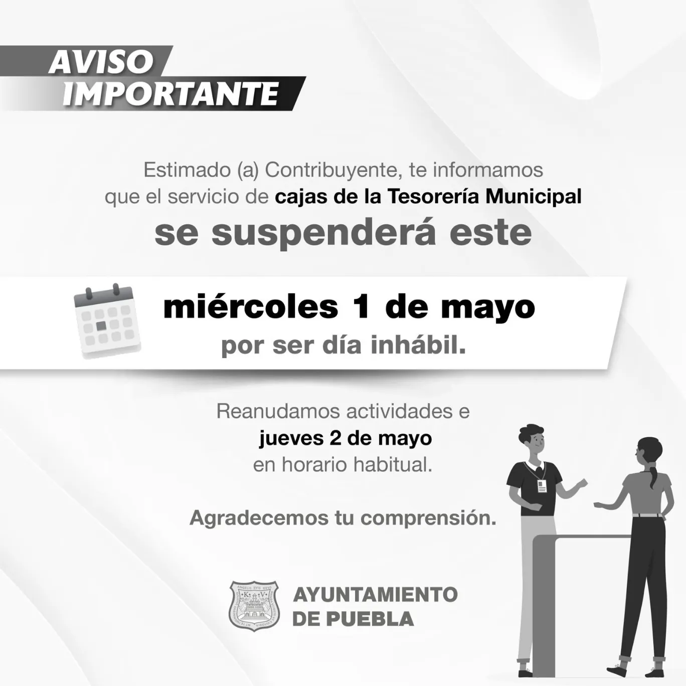 Por día inhábil este miércoles suspenderán servicios Ayto de Puebla.