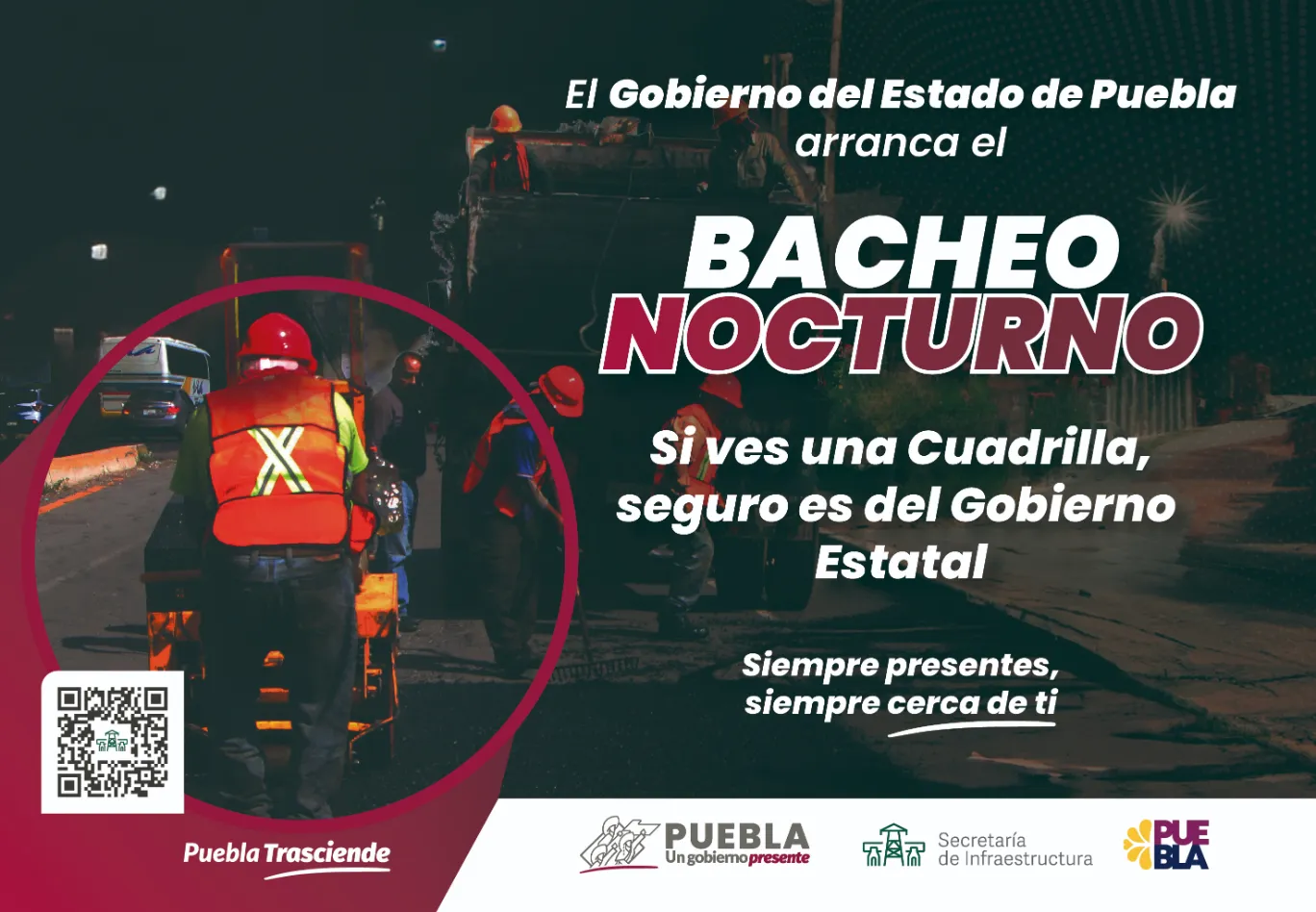 En sólo 4 días han tapado mil 830 baches con el programa “Bacheo Nocturno” en Puebla