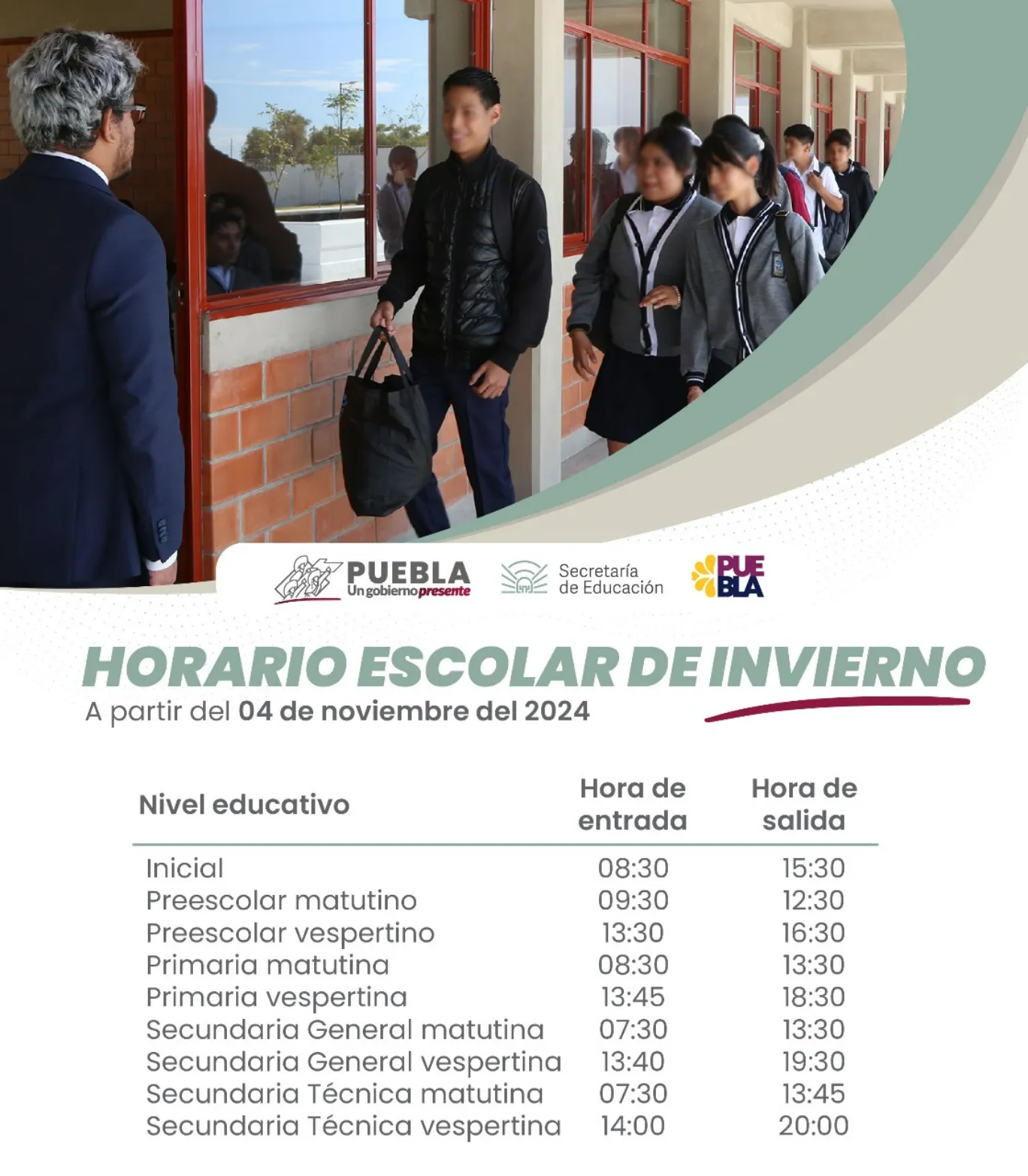 SEP anuncia horario de invierno en Puebla