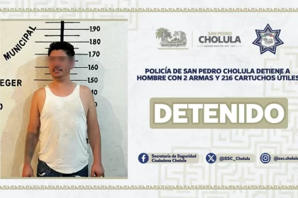 Policía de San Pedro Cholula detiene a hombre con 2 armas y 216 cartuchos útiles