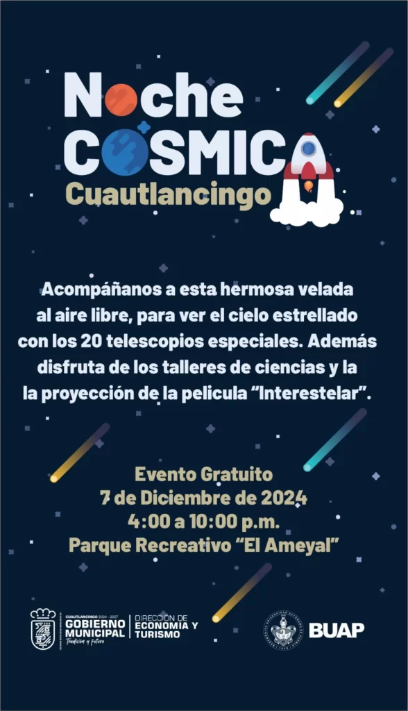 Gobierno de Cuautlancingo invita a las familias a disfrutar de la "Noche Cósmica"