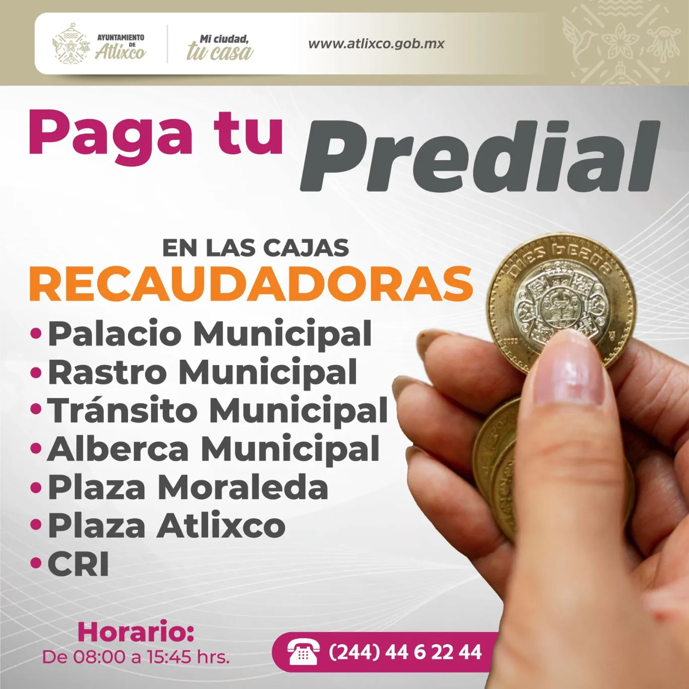 ¡Córrele! Últimos días para tener 15% de descuento en tu pago predial en Atlixco