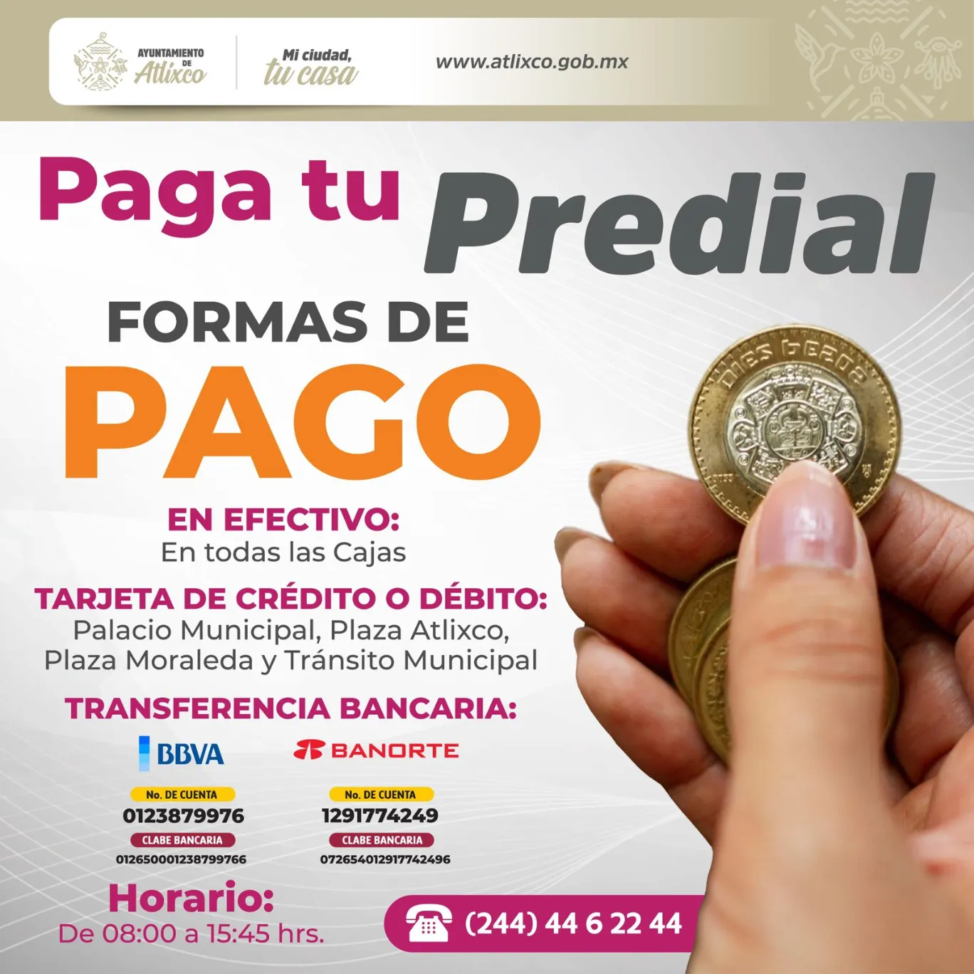 ¡Córrele! Últimos días para tener 15% de descuento en tu pago predial en Atlixco