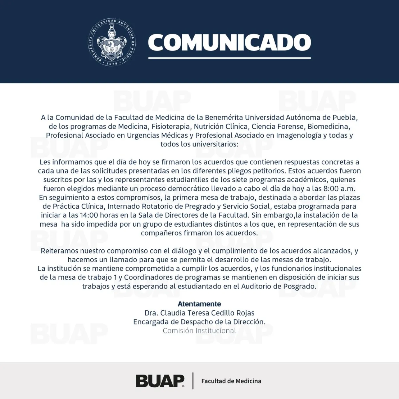 Mesa de trabajo en Medicina BUAP para concretar negociación fue entorpecida