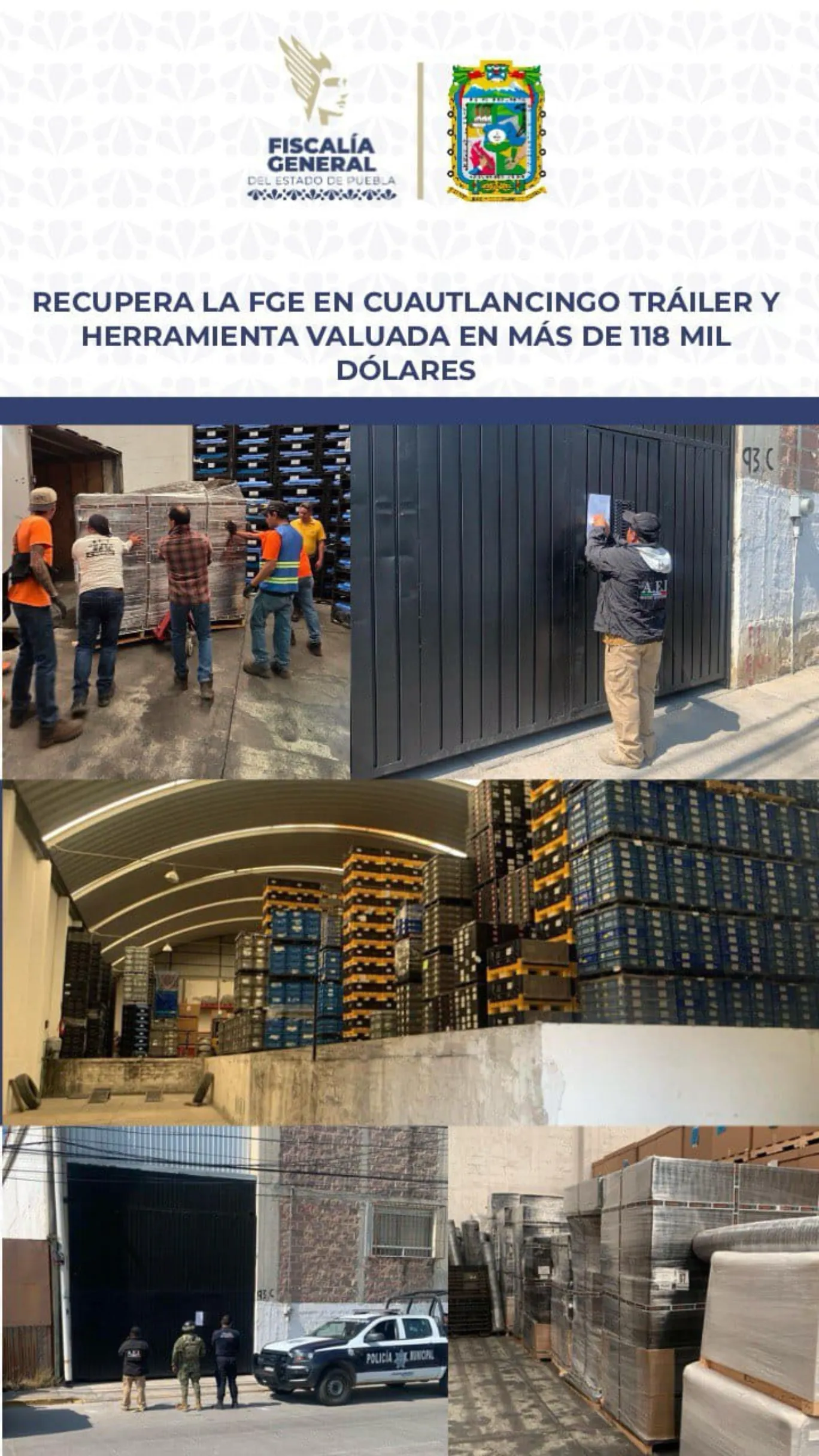 Recupera la FGE en Cuautlancingo tráiler y herramienta valuada en más de 118 mil dólares
