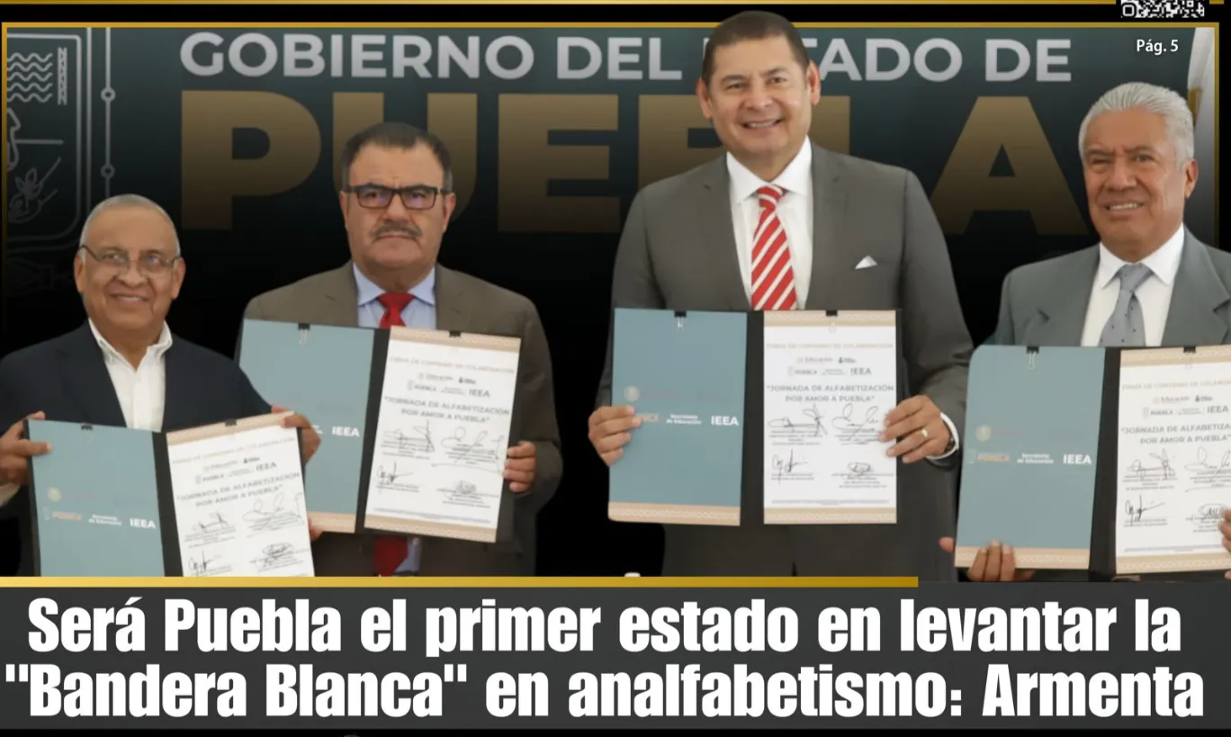 Será Puebla el primer estado en levantar la "Bandera Blanca" en analfabetismo: Armenta