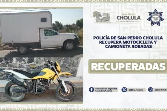 Policía de San Pedro Cholula recupera motocicleta y camioneta robadas