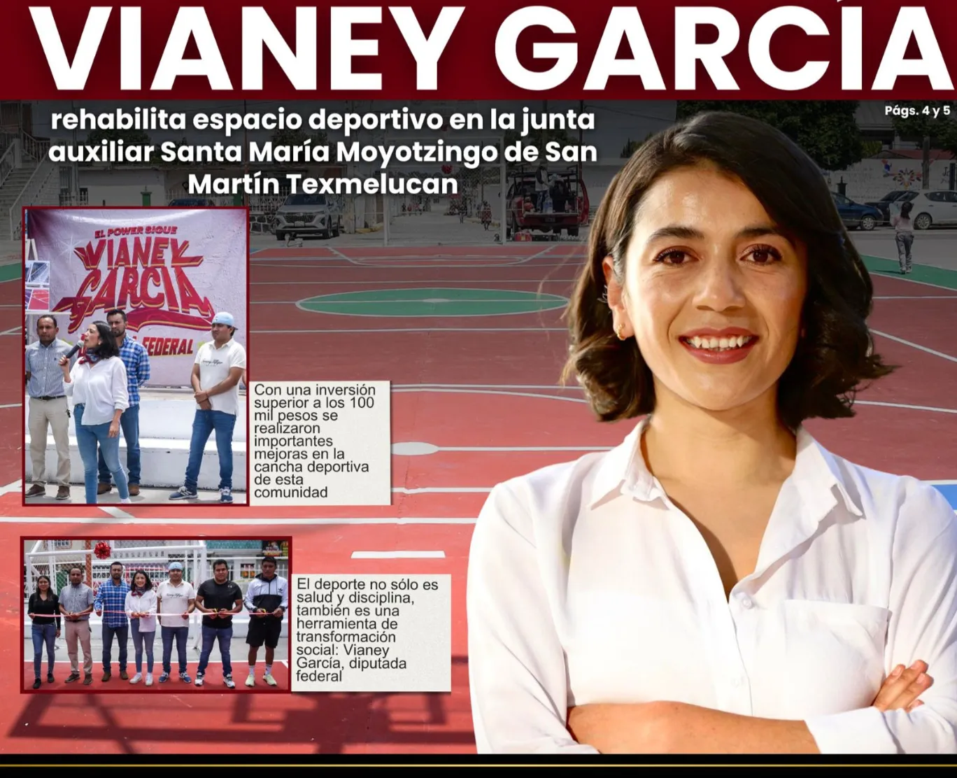 Vianey García rehabilita espacio deportivo en la Junta Santa María Moyotzingo en San Martín Texmelucan