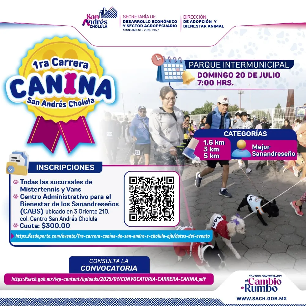 Presentan medalla y playera de la 1ª Carrera Canina en San Andrés Cholula
