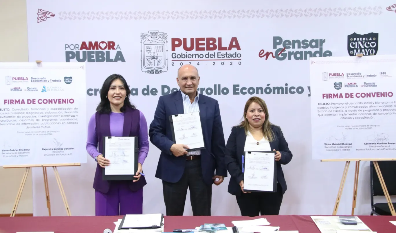 Sedetra, IPPI y Colegio de Puebla firman convenio para el impulso económico a pueblos originarios