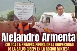 Alejandro Armenta coloca la primera piedra de la Universidad de la Salud (USEP) en la región mixteca