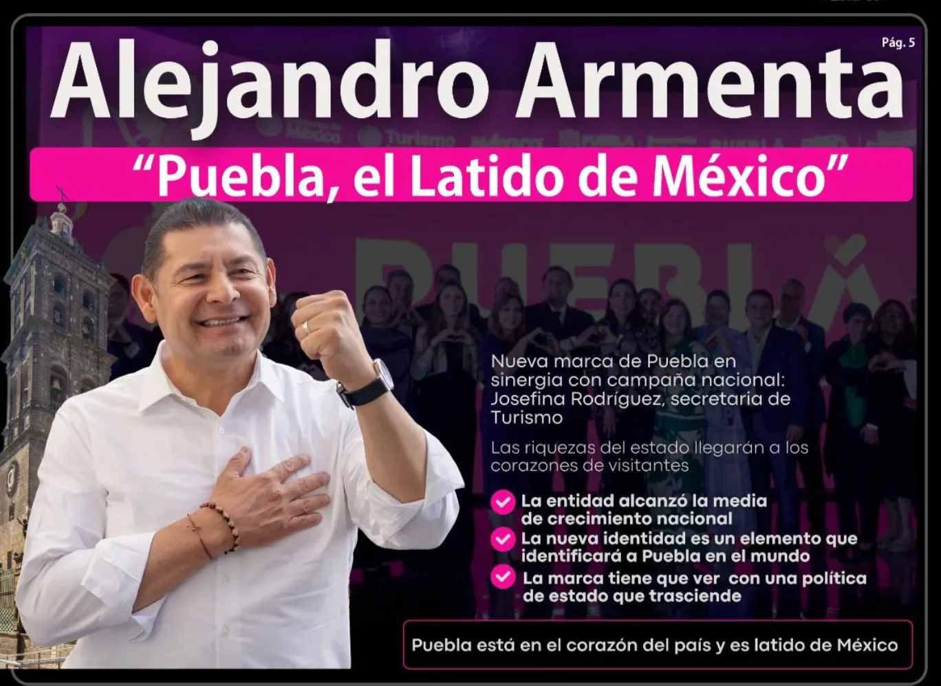 La secretaria de Turismo del Gobierno de México, Josefina Rodríguez y el gobernador Alejandro Armenta, presentaron “Puebla, el Latido de México”