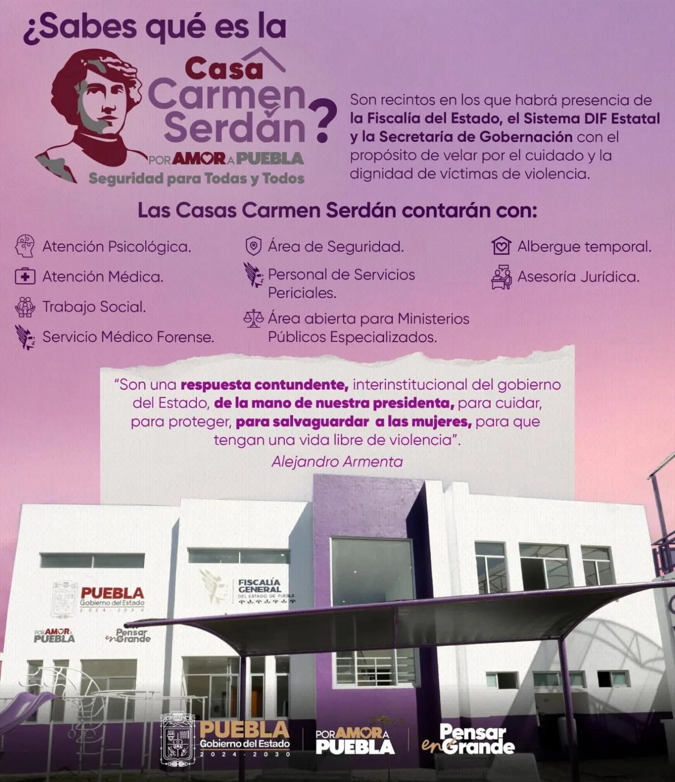 Puebla refuerza red de apoyo para mujeres: 18 Centros Libres Casa Carmen Serdán en operación de un total de 25 proyectados