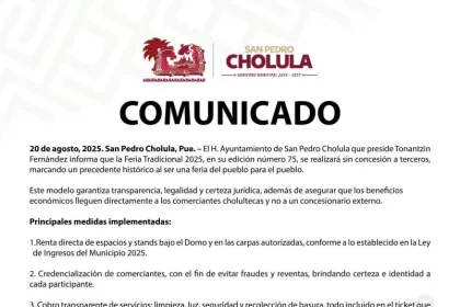 El H. Ayuntamiento de San Pedro Cholula que preside Tonantzin Fernández informa