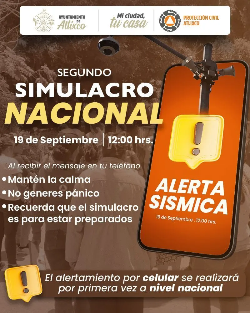 Atlixco se suma al segundo simulacro nacional 2025 Ariadna Ayala convoca a participar