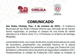 Colapsa barda y lesiona a una mujer en San Pedro Cholula