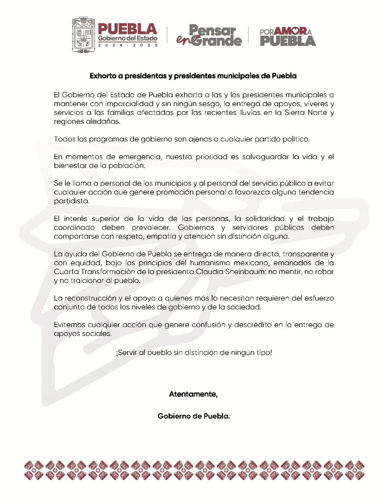 Exhortan a ediles a mantener con imparcialidad la entrega de apoyos, a los afectadas en la Sierra Norte