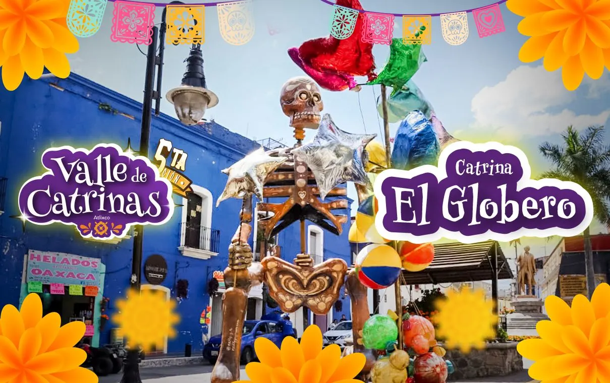 Homenaje a la nostalgia: conoce a "El Globero" escultura del Valle de Catrinas Atlixco.