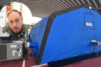 Hospital inflable llega a Xicotepec para atender a damnificados por las lluvias