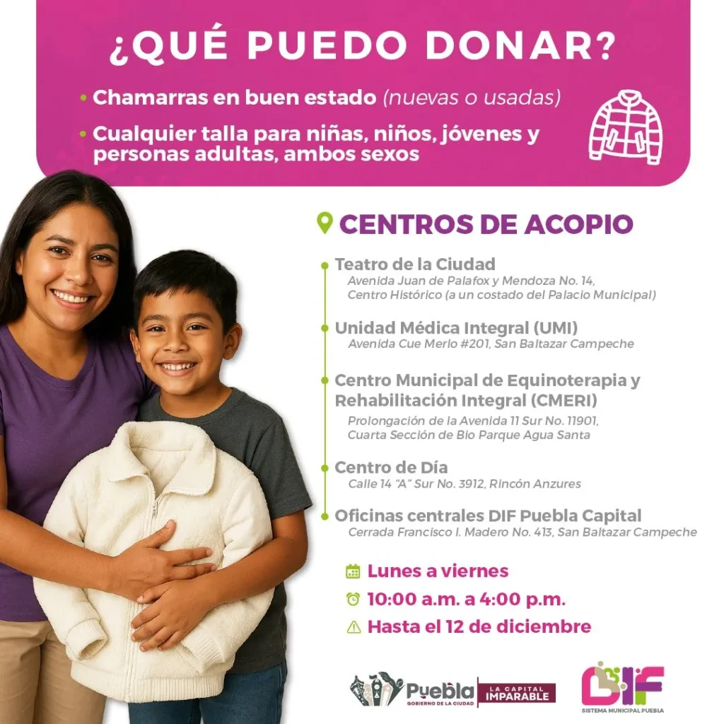 MariElise Budib invita a las y los poblanos a sumarse a la campaña “Puebla te Abriga, Dona una Chamarra”