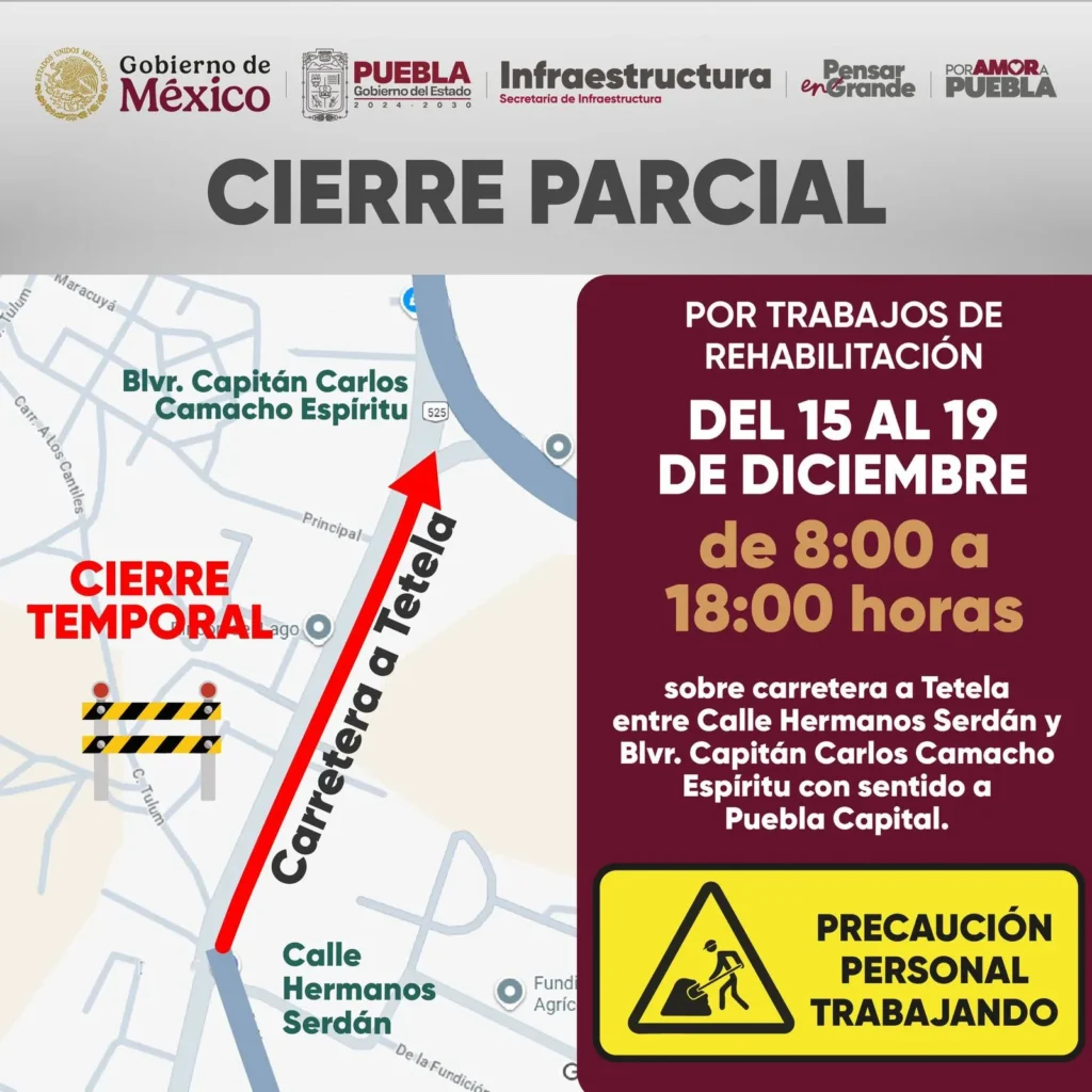 Atención automovilistas cierres temporales en vialidades clave de Puebla