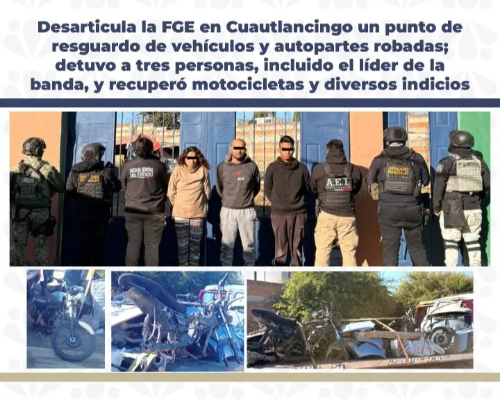 Desarticula la FGE en Cuautlancingo un punto de resguardo de vehículos