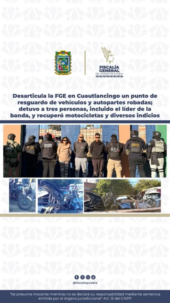 Desarticula la FGE en Cuautlancingo un punto de resguardo de vehículos