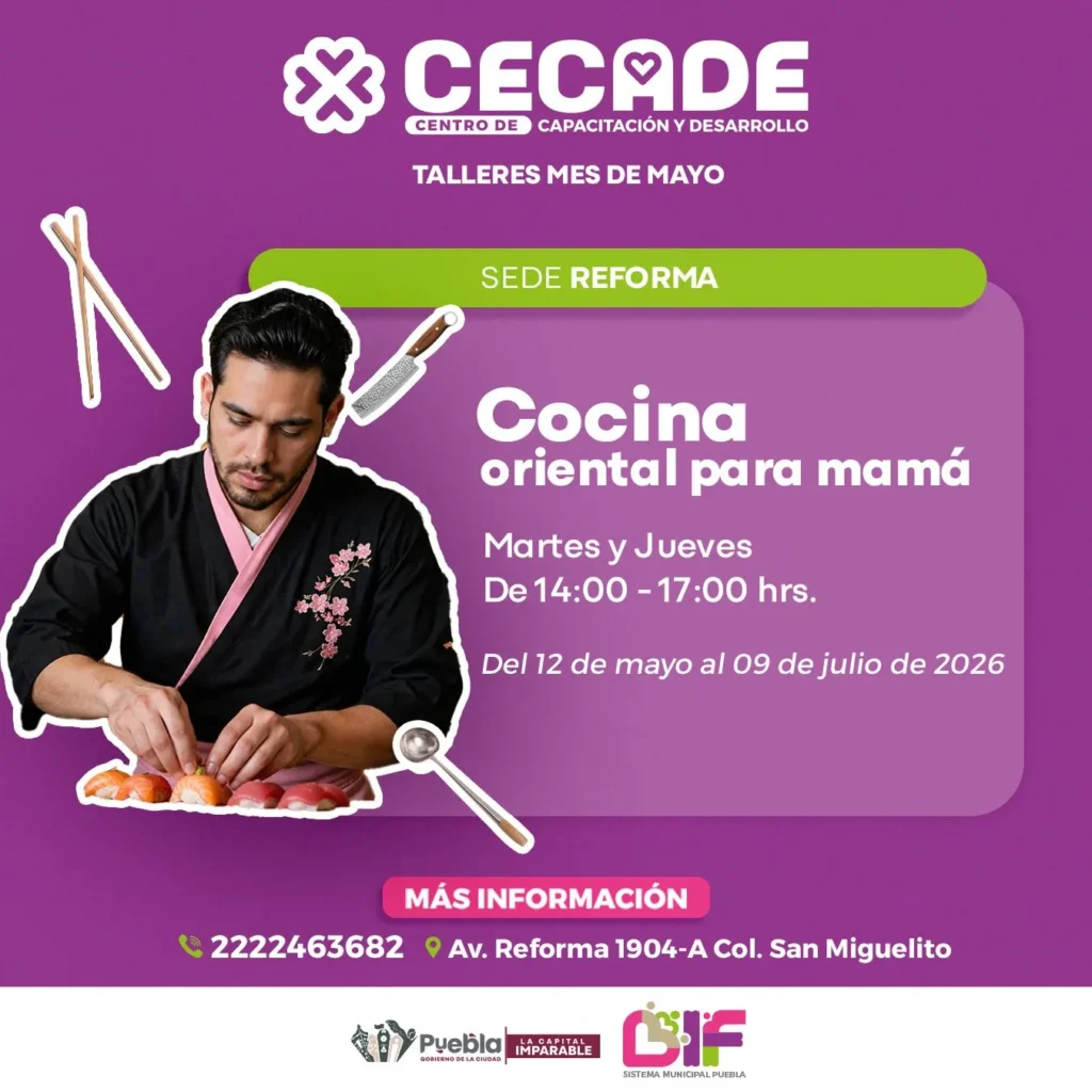Habilita DIF Puebla Capital talleres de mayo en el CECADE
