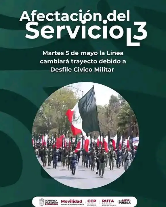 Suspensión en Línea 1 de RUTA por Desfile del 5 de Mayo en Puebla