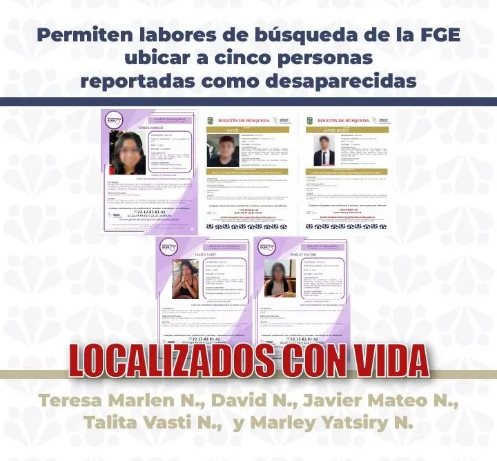 Permiten labores de búsqueda de la FGE ubicar a cinco personas reportadas como desaparecidas