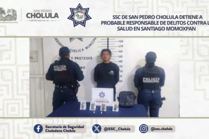 SSC de San Pedro Cholula detiene a probable responsable de delitos contra la salud en Santiago Momoxpan