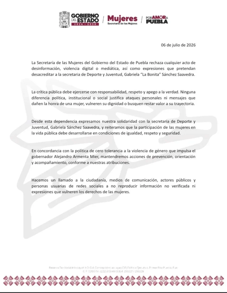Posicionamiento Secretaría de las Mujeres