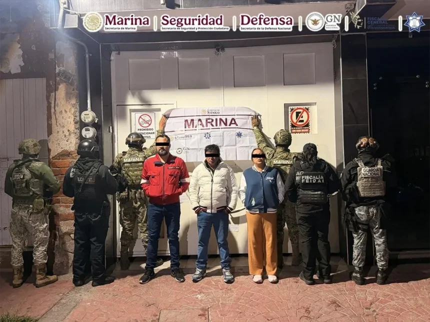 Marina brinda seguridad perimetral durante seis órdenes de cateo en Huejotzingo, Puebla; se aseguraron 242 dosis de presunta droga y nueve pipas